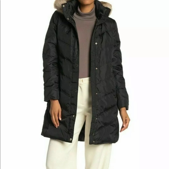 Faux Fur Trim Hooded Chevron Quilted 
